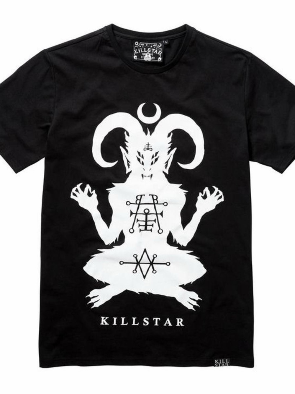 Killstar Black Tee with Bold White Occult Demon Graphic ISO